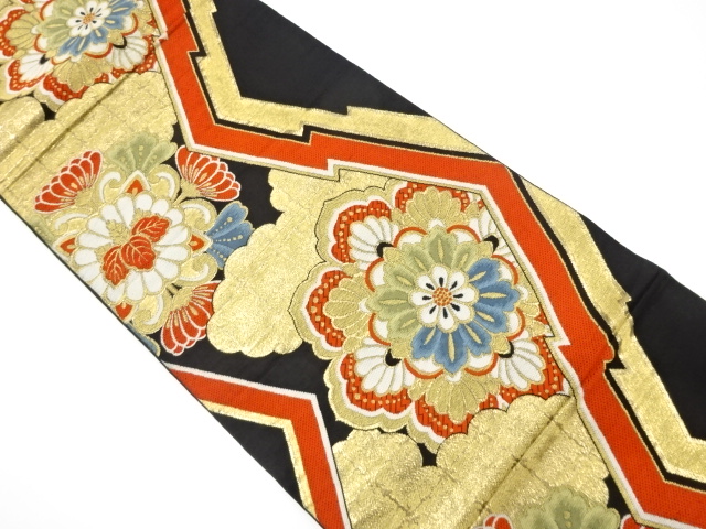 アンティーク　松皮菱に華紋模様織出し袋帯（材料）